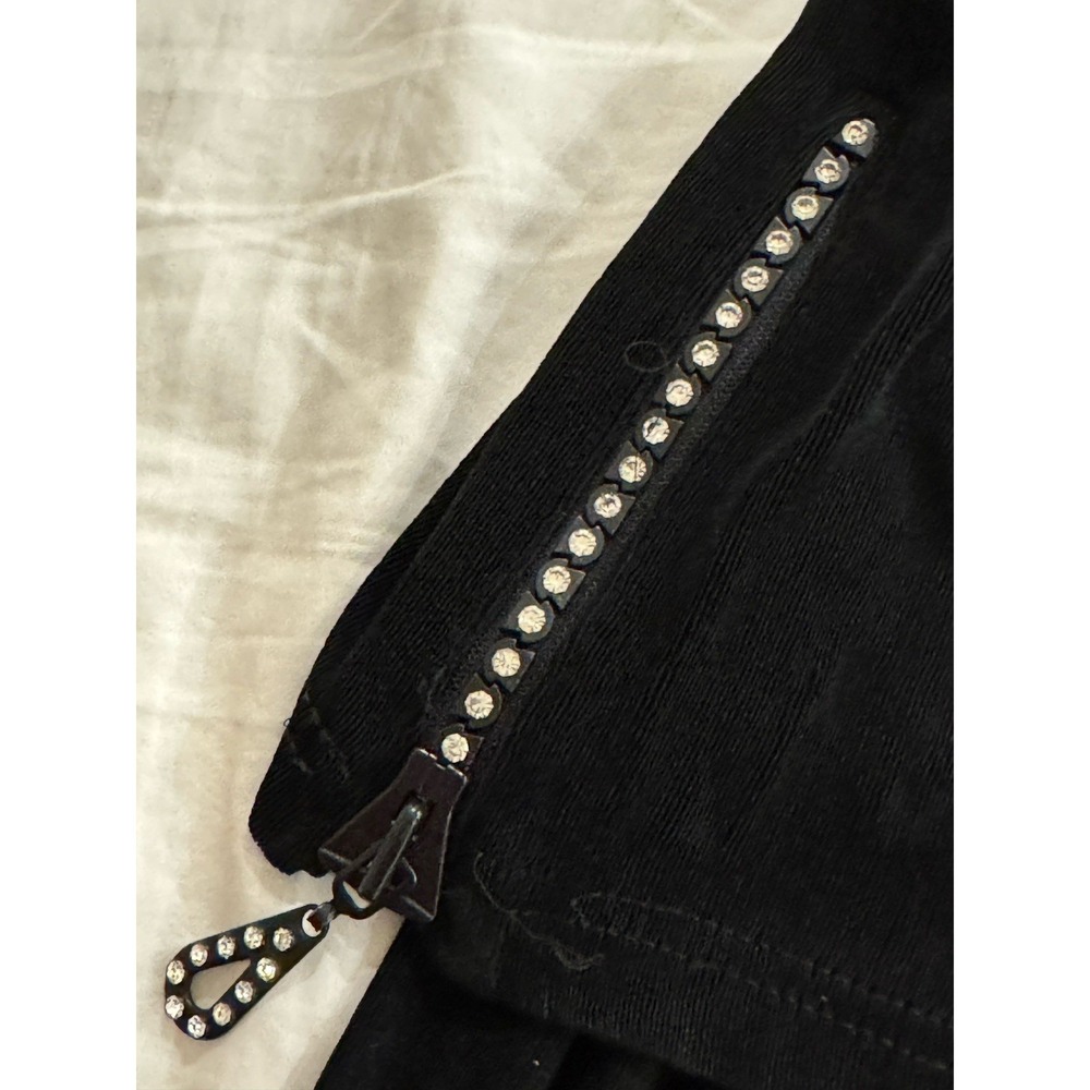 Vintage US WEAR 2 Piece Slinky Black Pants Outfit Rhinestone Zip Top Size S - Picture 6 of 11